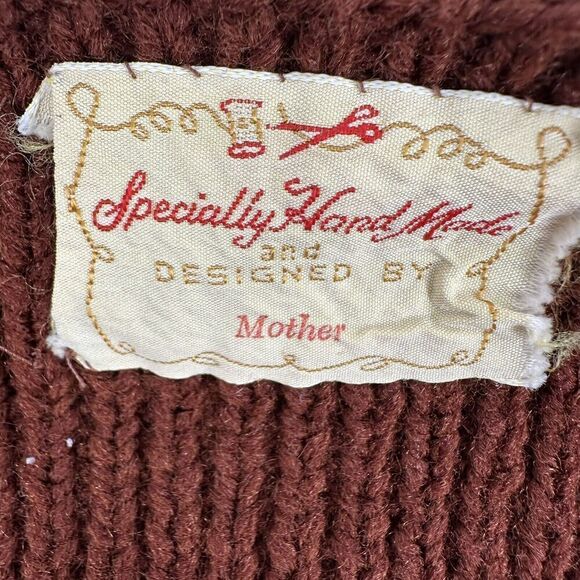 Handmade by Mother 70s Sweater Vest Houndstooth Yellow Brown Size S Disco Preppy - Picture 6 of 7